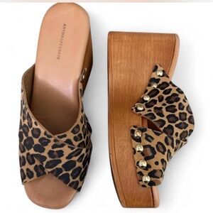 Anthropologie Leopard Print Platform Wedge Sandals Cross Strap Size 7